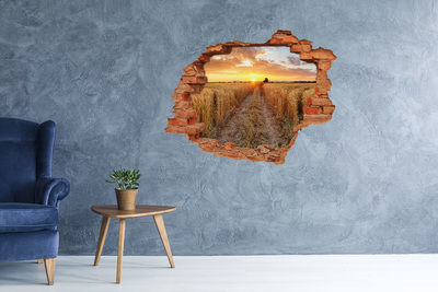 Hole in the wall decal Golden sunset over a grain field
