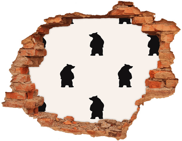3D wall hole Black bears against a ruined wall
