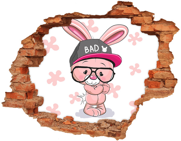 3D wall hole Bunny in a hat