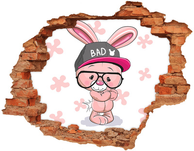 3D wall hole Bunny in a hat
