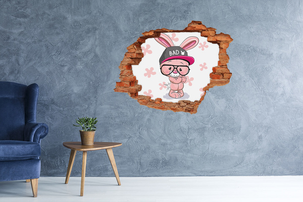 3D wall hole Bunny in a hat