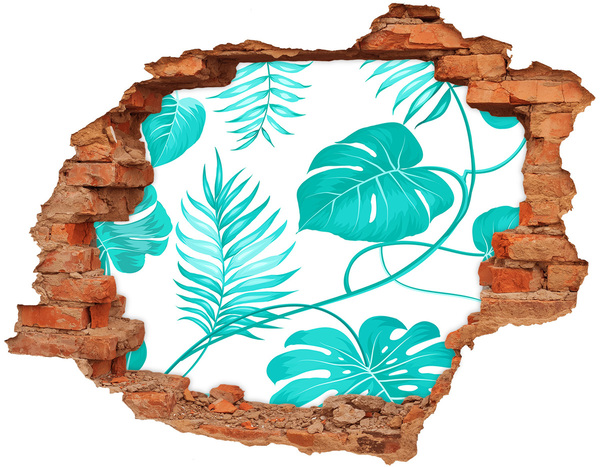 3D wall hole Tropical leaves