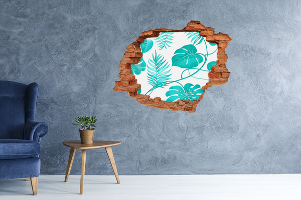 3D wall hole Tropical leaves