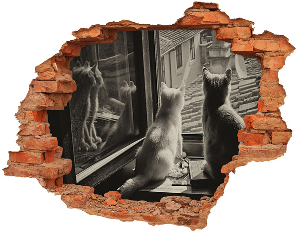 3D wall hole Cats at the window