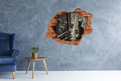 3D wall hole Cats at the window