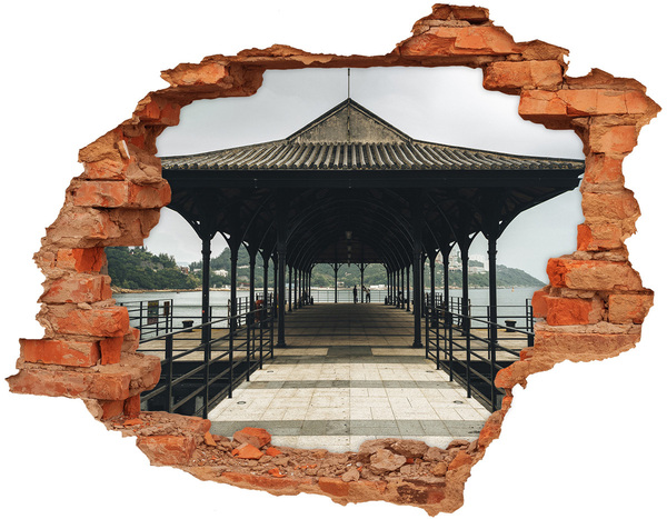 Hole wall sticker View of the pier over the water