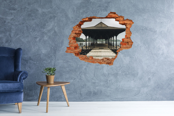 Hole wall sticker View of the pier over the water