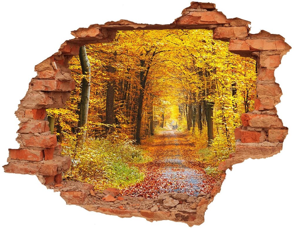 3D wall hole Forest in autumn