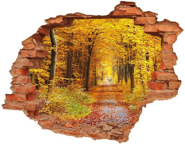 3D wall hole Autumn alley in the forest