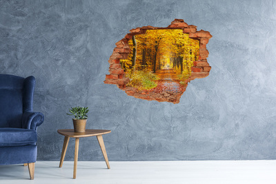 3D wall hole Autumn alley in the forest