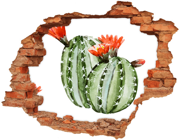 3D wall hole A cactus with a flower in a hole in the wall