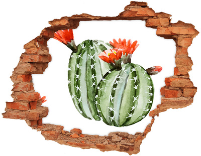 3D wall hole A cactus with a flower in a hole in the wall