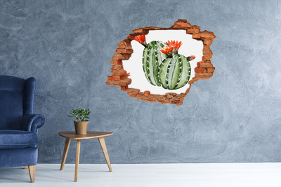 3D wall hole A cactus with a flower in a hole in the wall