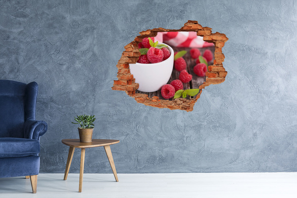 Hole wall sticker Raspberries in a bowl