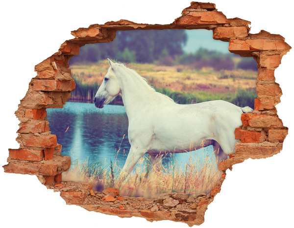 Hole in the wall decal White horse by the lake