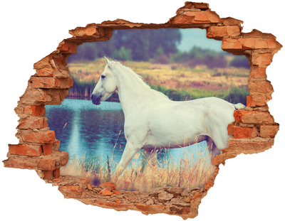 Hole in the wall decal White horse by the lake