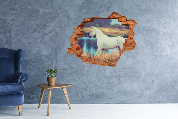 Hole in the wall decal White horse by the lake