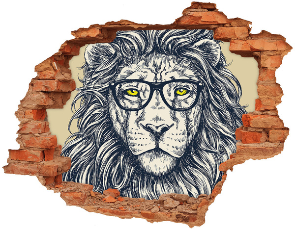 Hole wall sticker Lion with glasses