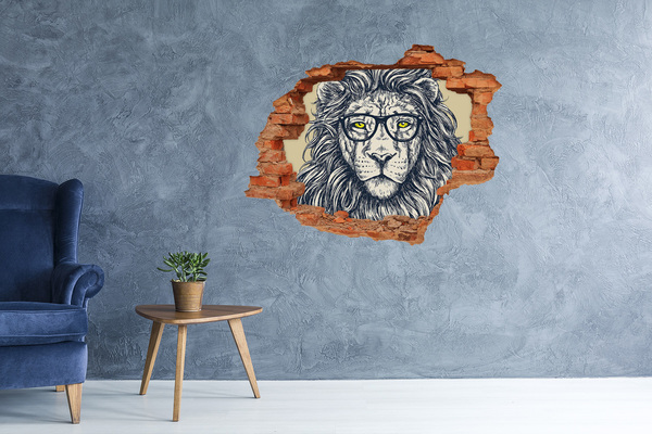 Hole wall sticker Lion with glasses