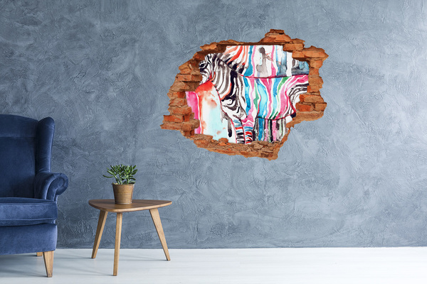 Hole in the wall sticker Colorful zebra