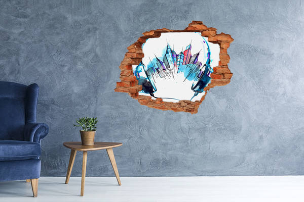 Hole in the wall sticker A modern city in ruins