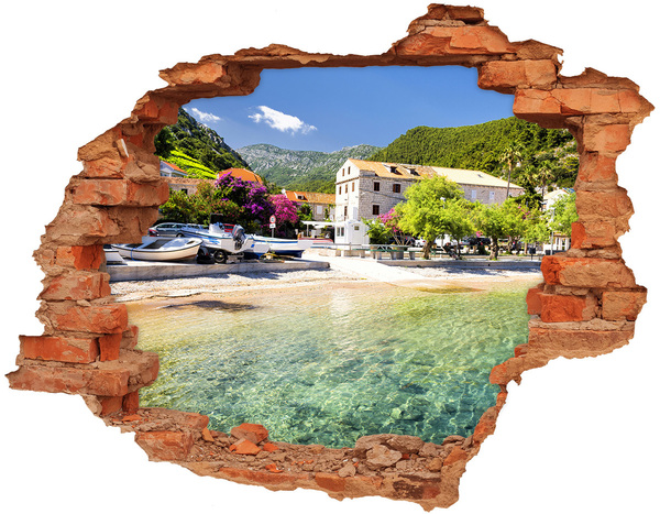 Hole in the wall sticker A seaside landscape with a charming village