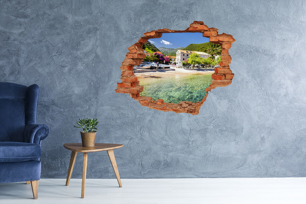 Hole in the wall sticker A seaside landscape with a charming village