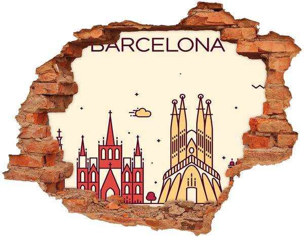 3D wall hole wallpaper The inscription Barcelona