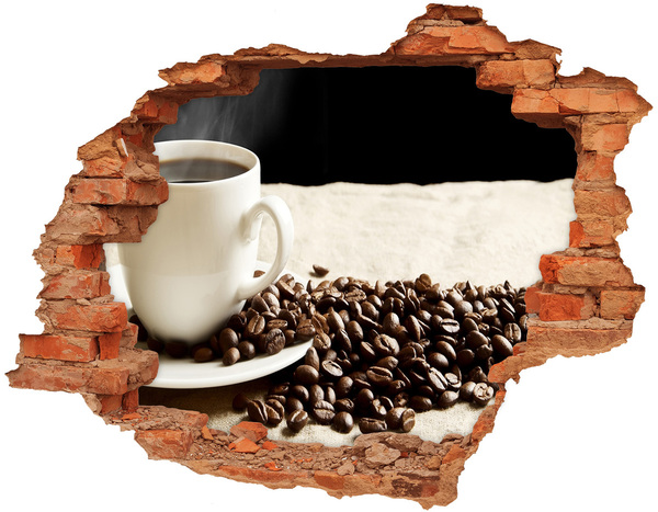 3D wall hole wallpaper Coffee in the heart of the wall