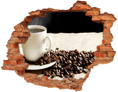 3D wall hole wallpaper Coffee in the heart of the wall