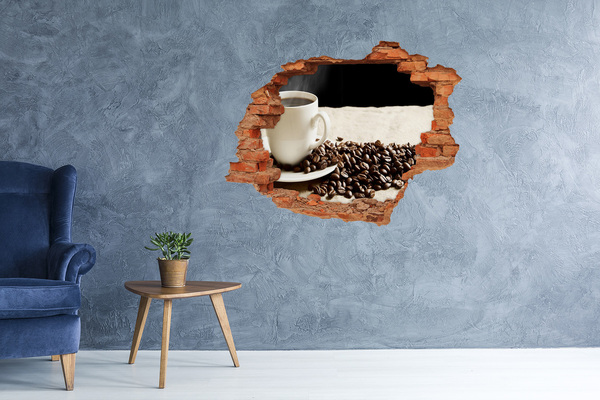 3D wall hole wallpaper Coffee in the heart of the wall