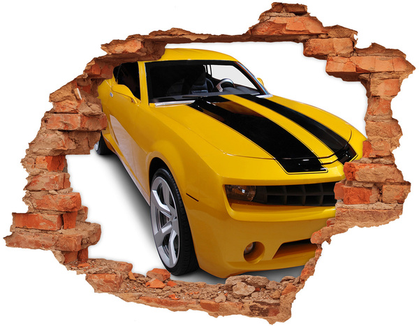 Hole in the wall decal Golden sports car