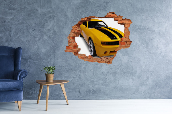 Hole in the wall decal Golden sports car