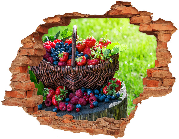 3D wall hole wallpaper A basket full of forest fruits