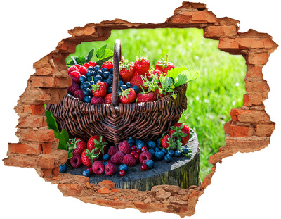 3D wall hole wallpaper A basket full of forest fruits