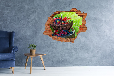 3D wall hole wallpaper A basket full of forest fruits