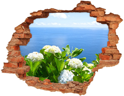 3D wall hole wallpaper View of the sea through a hole in the wall
