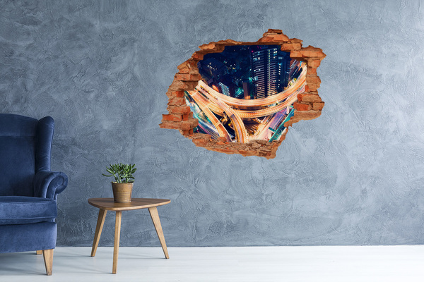 Hole in the wall sticker View of the city at night