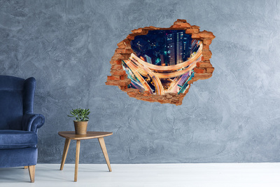 Hole in the wall sticker View of the city at night