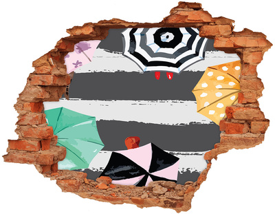 Hole in the wall sticker Colorful umbrellas