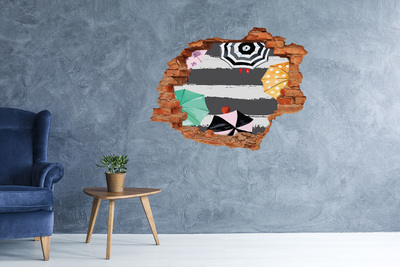 Hole in the wall sticker Mysterious beach with umbrellas