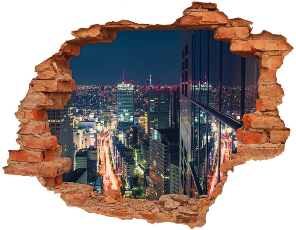 Hole in the wall sticker View of the city at night