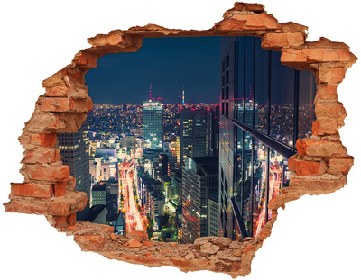 Hole in the wall sticker View of the city at night
