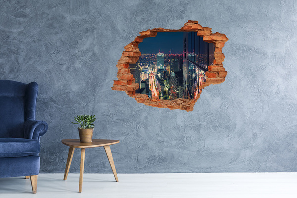 Hole in the wall sticker View of the city at night