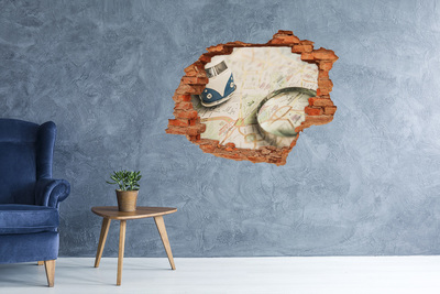 3D wall hole Map with magnifying glass in a hole in the wall