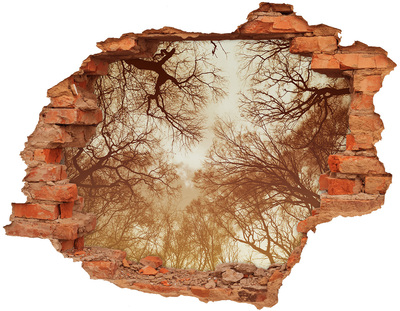 3D wall hole wallpaper Reflection of trees in a ruined wall