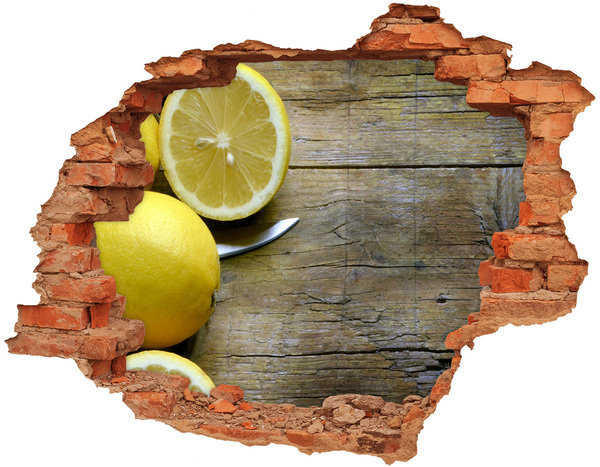 3D wall hole Lemons on wood