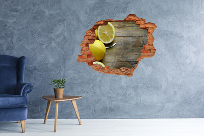 3D wall hole Lemons on wood