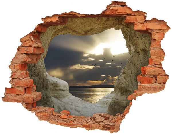 3D wall hole wallpaper Sunset over the sea