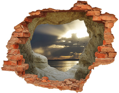 3D wall hole wallpaper Sunset over the sea